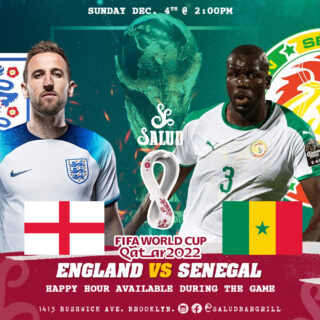 Salud Brunch Sat. And Sun. 12-4pm
+ Fifa World Cup, Today's games at Salud.
England avs Senegal 2:00pm 
+ Happy Hour during the game
#happyhour #fifaworldcup #soccer #soccer #bushwick #brooklyn #bk
60 mins of mimosas $20
sangria +$5 (p/p)
You can also order our brunch online, click on our profile link.
#salud #brunch #bushwick #brooklynbraider