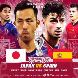 Fifa World Cup, Today's games at Salud.
Japan vs Spain and Costa Rica vs Germany 2:00pm 
+ Happy Hour
#happyhour #fifaworldcup #soccer #soccer #bushwick #brooklyn #bk